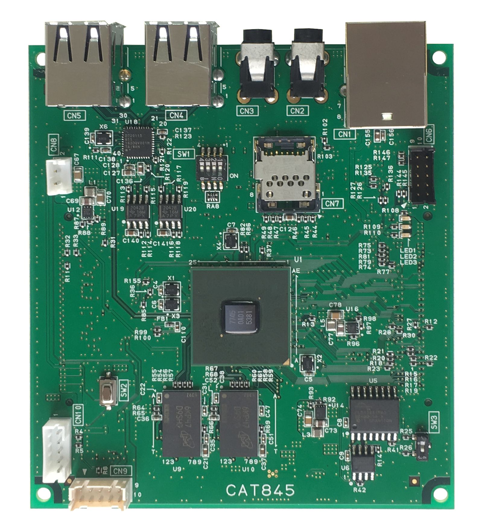 シリコンリナックス製．型式 CAT845仕様 RZ/G1E-PF(CortexA7-Dual)，RAM1G，ROM64M，LAN，シリアル，時計IC搭載 組み込みLinux基板