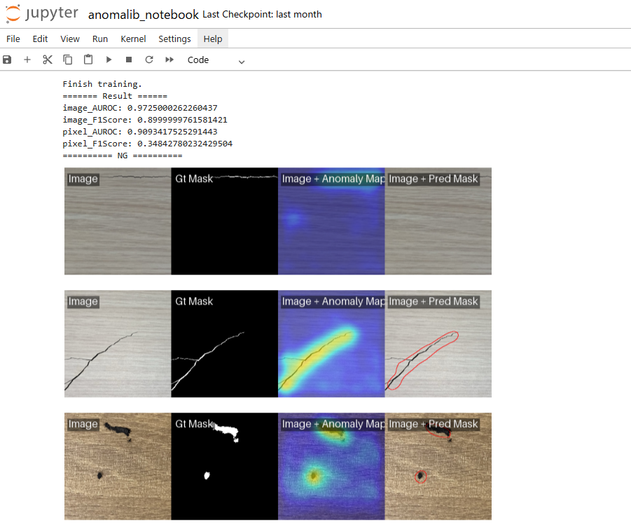 異常検知ライブラリAnomalibの検査結果画面